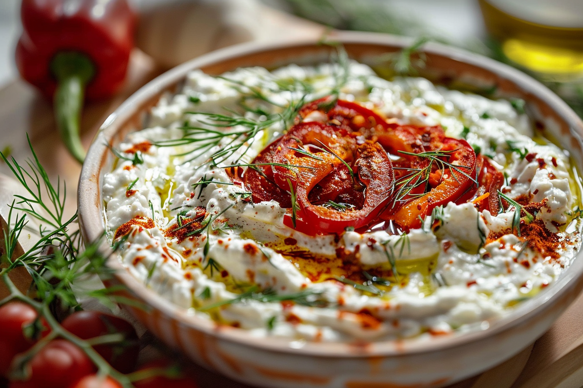 Whipped Feta Dip with Roasted Red Peppers and Dill