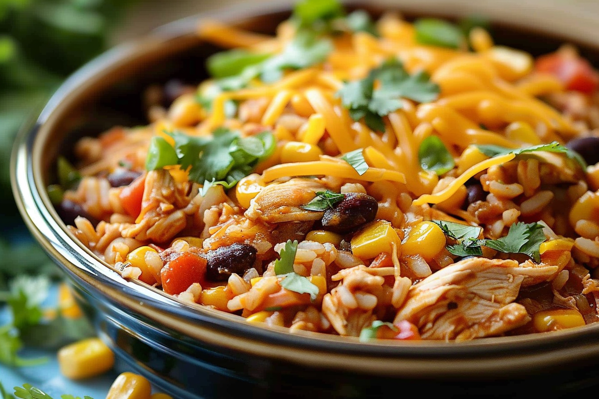 Crockpot Cheesy Taco Chicken & Rice