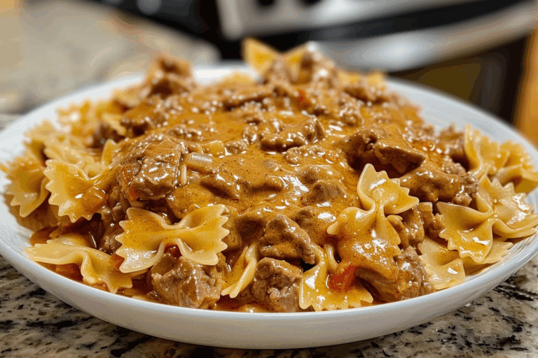 Creamy Velveeta Beef & Bowtie Pasta