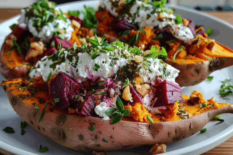 Stuffed Sweet Potatoes with Herbed Ricotta and Roasted Beets