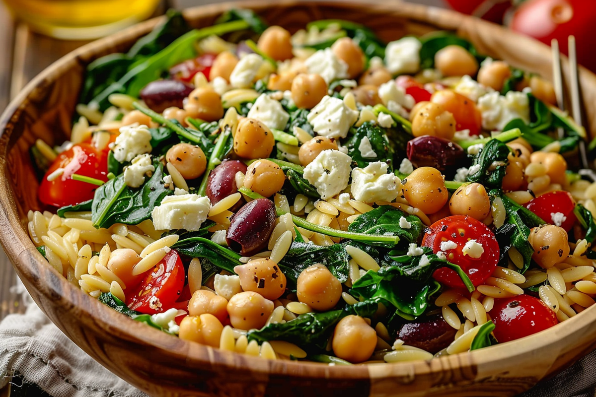 Greek Orzo And Spinach Salad With Feta And Chickpeas