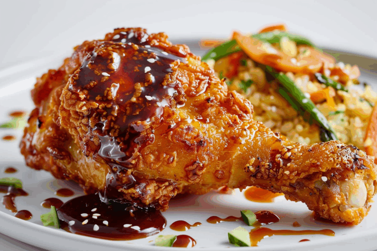 Crispy Fried Chicken Leg with Balsamic-Dijon Glaze