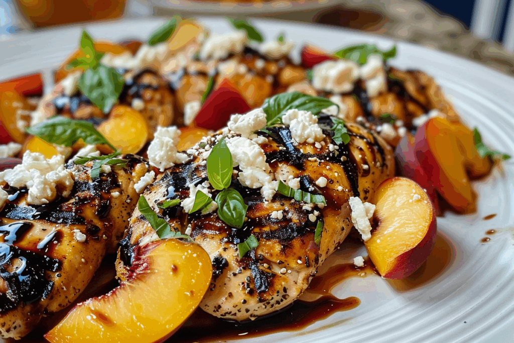 Grilled Peach Balsamic Chicken with Feta