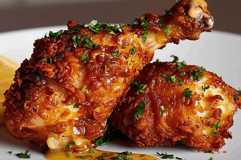Crispy Fried Chicken Leg with Lemon-Herb Butter Glaze