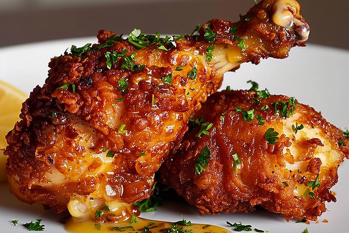 Crispy Fried Chicken Leg with Lemon-Herb Butter Glaze