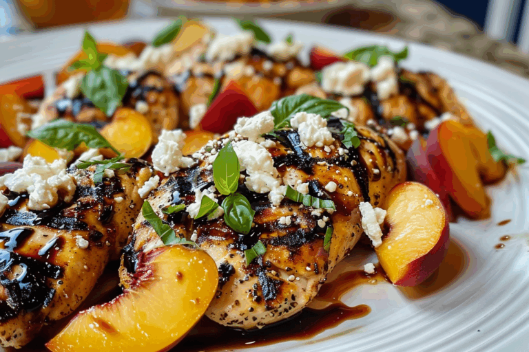 Grilled Peach Balsamic Chicken with Feta