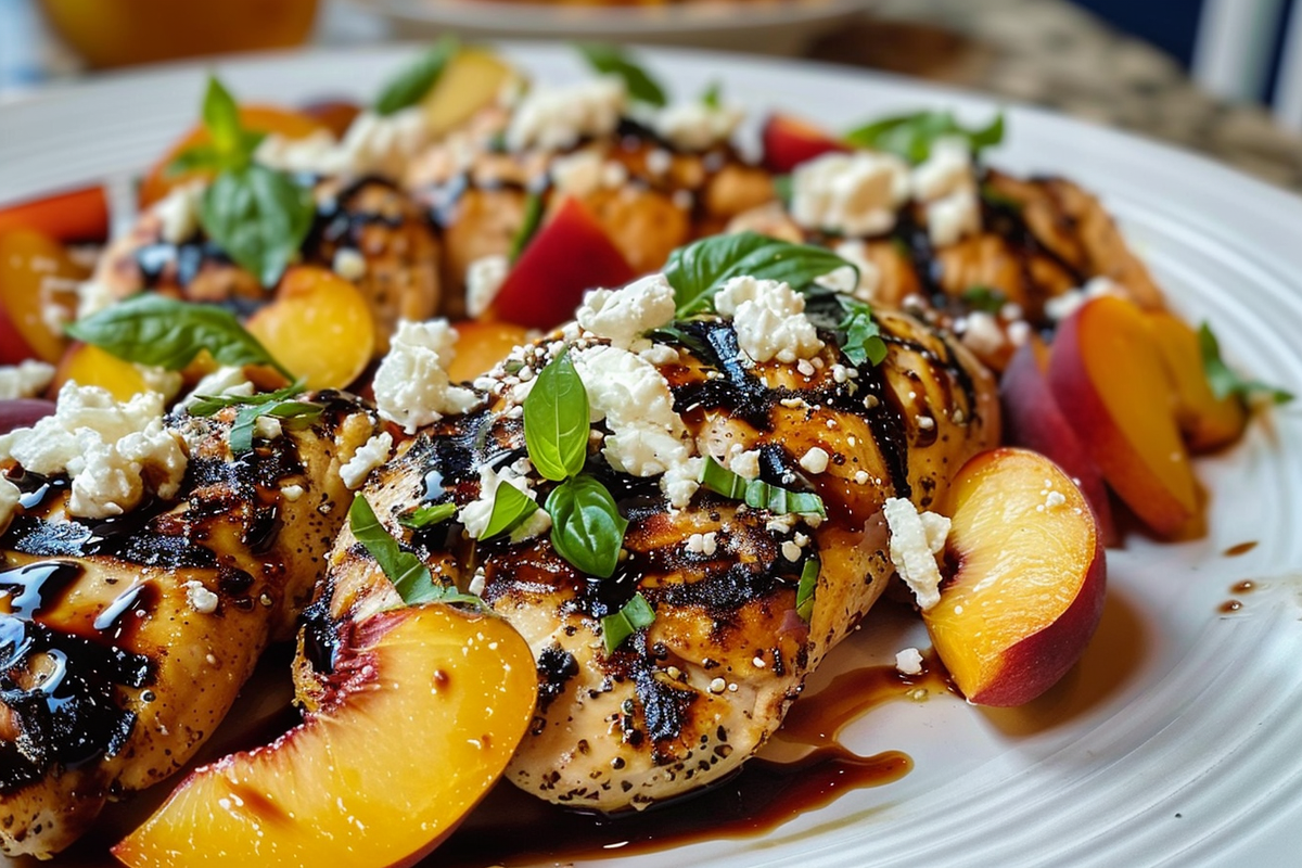 Grilled Peach Balsamic Chicken with Feta