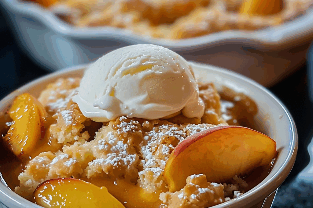 Peach Cobbler with Vanilla Ice Cream