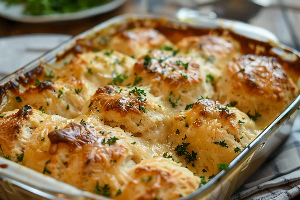 Cheddar Chicken Biscuit Bake