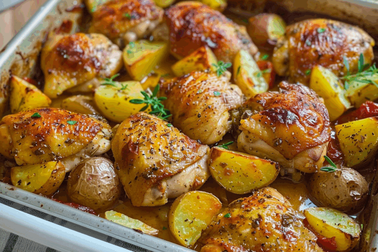 Crispy Baked Chicken & Herb Potatoes Traybake