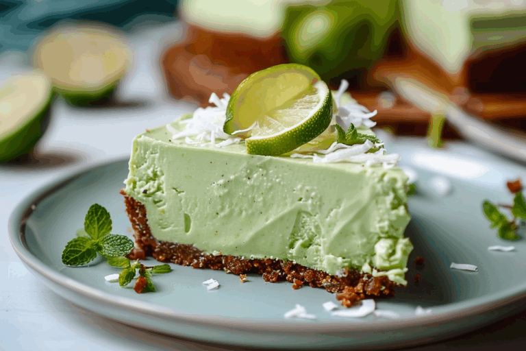 No-Bake Avocado Lime Cheesecake with Coconut-Date Crust