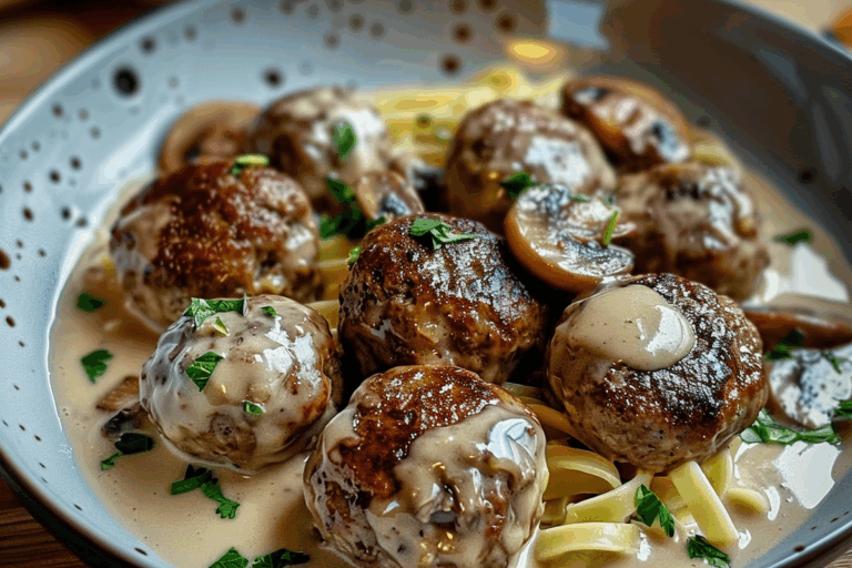 Homemade Meatballs with Mushroom Cream Sauce