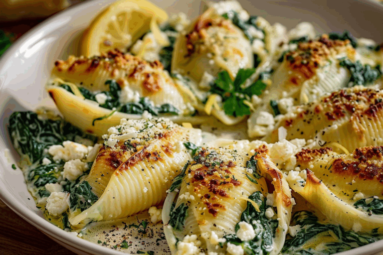 Spinach & Feta Stuffed Shells with Lemon Cream Sauce