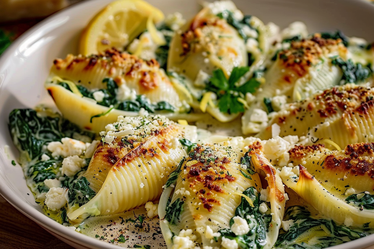 Spinach & Feta Stuffed Shells with Lemon Cream Sauce