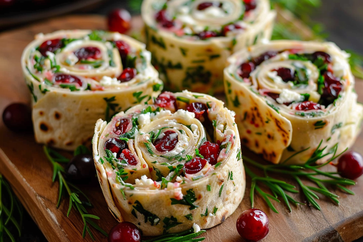 Cranberry Feta Pinwheels with Herb Tortilla Wraps