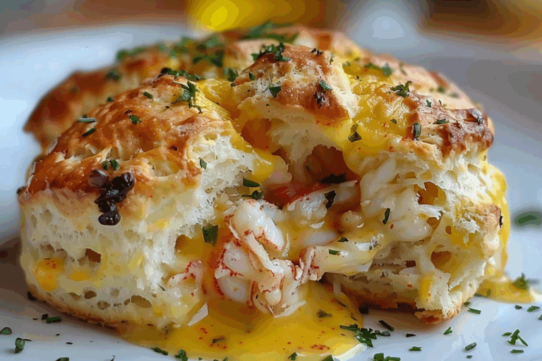 Crab Stuffed Cheddar Bay Biscuit with a Lemon Butter Sauce