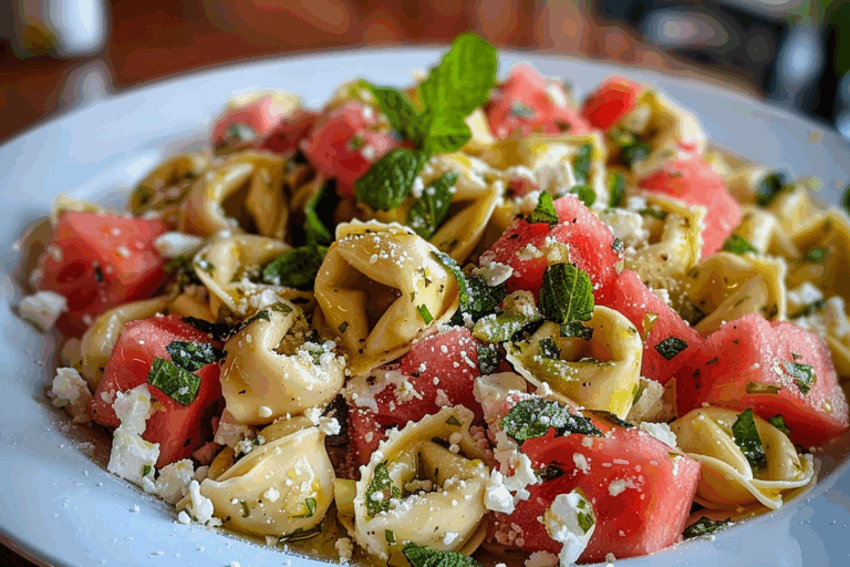 Watermelon Feta and Tortellini Salad with Mint