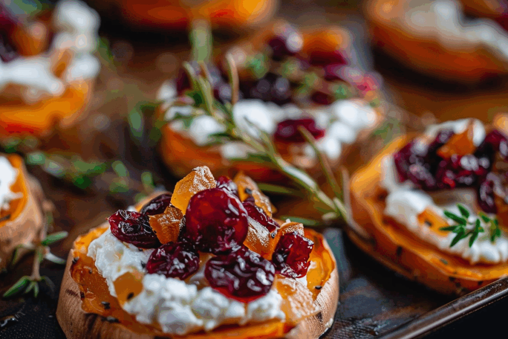 Sweet Potato Rounds with Cranberry and Cream Cheese