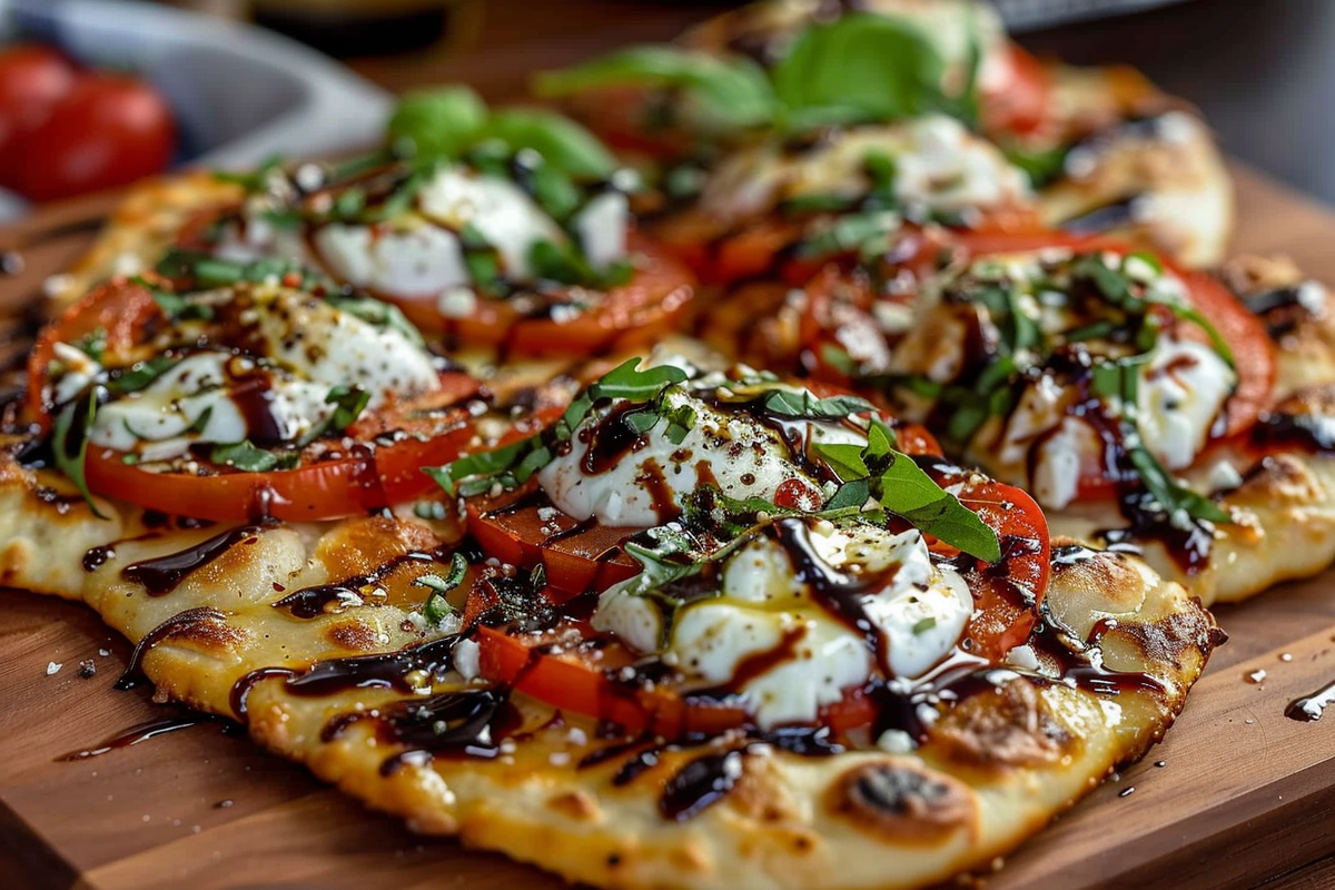 Caprese Flatbread with Burrata and Balsamic Glaze