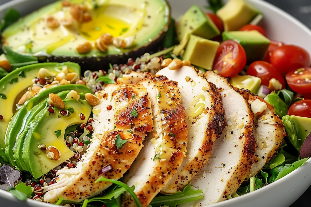 High-Protein Chicken Avocado & Quinoa Salad