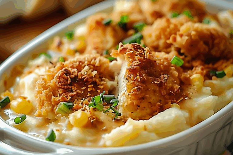 Mashed Potato Casserole with Crispy Chicken