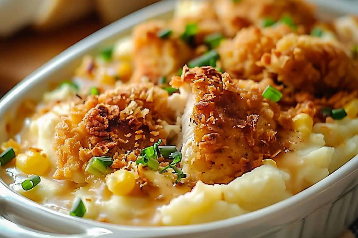 Mashed Potato Casserole with Crispy Chicken