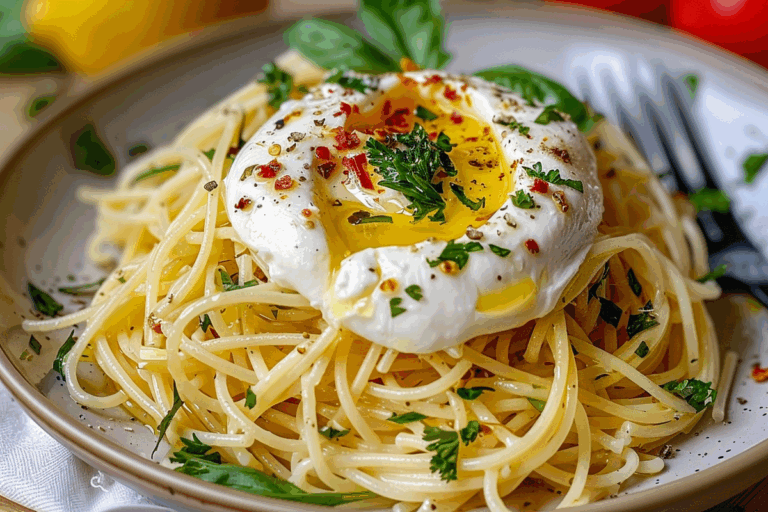 Lemon Herb Burrata Spaghetti with Roasted Garlic