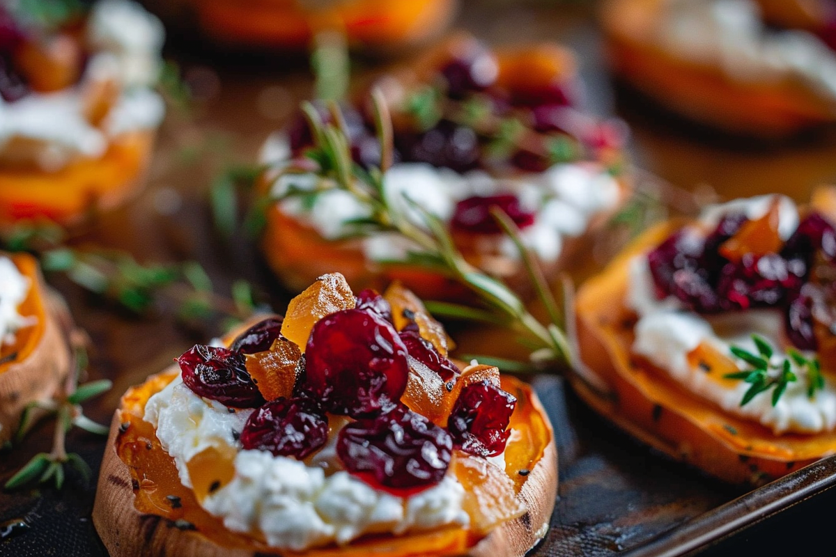 Sweet Potato Rounds with Cranberry and Cream Cheese