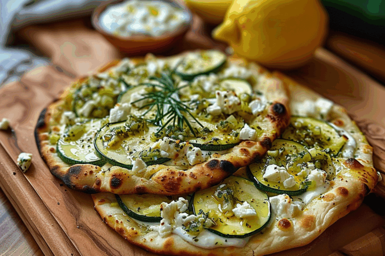 Flatbread with Feta Zucchini and Lemon-Garlic Yogurt
