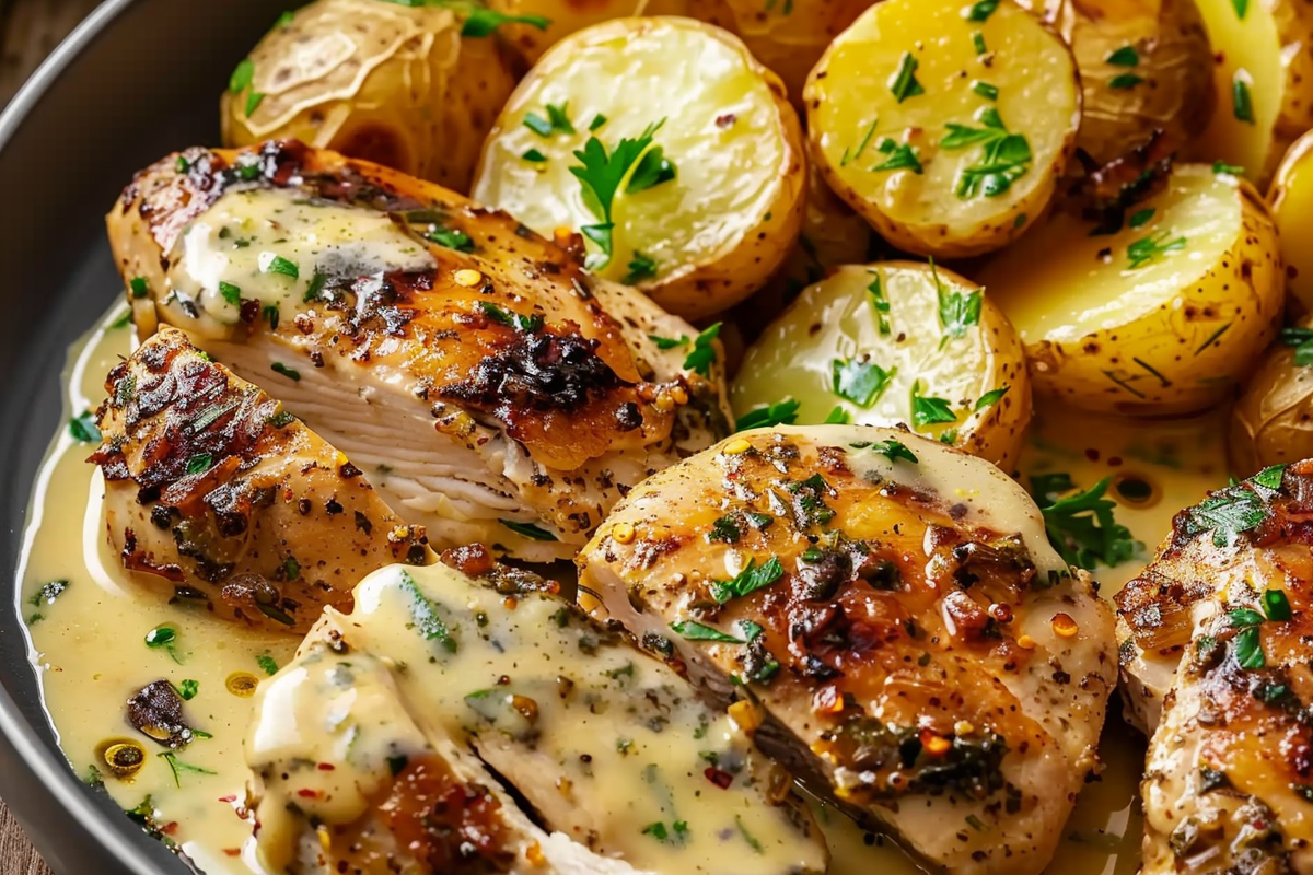 Creamy Garlic Herb Chicken with Golden Potatoes