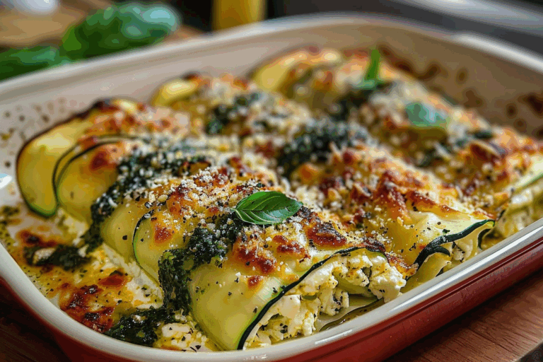 Burrata Zucchini Lasagna Roll-Ups with Lemon Pesto Drizzle