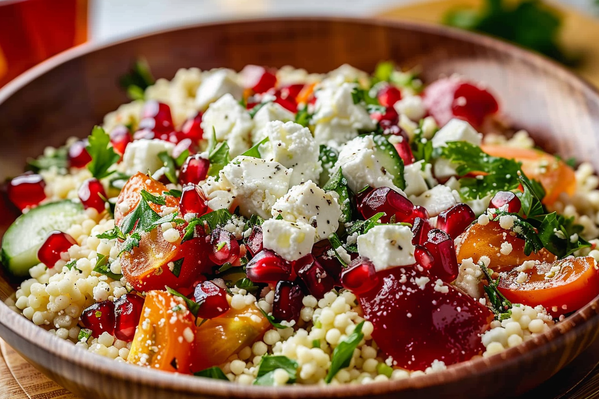 Greek Couscous Salad with Pomegranate Seeds and Feta