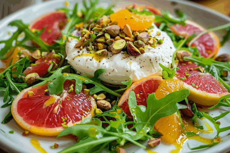 Citrus Burrata Salad with Pistachios and Arugula