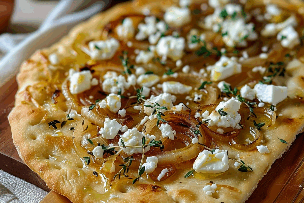 Caramelized Onion & Feta Flatbread with Thyme Honey