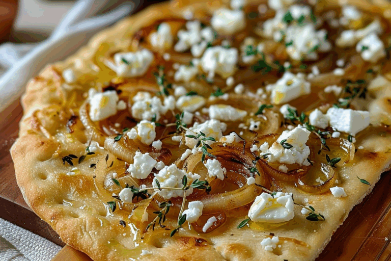 Caramelized Onion & Feta Flatbread with Thyme Honey