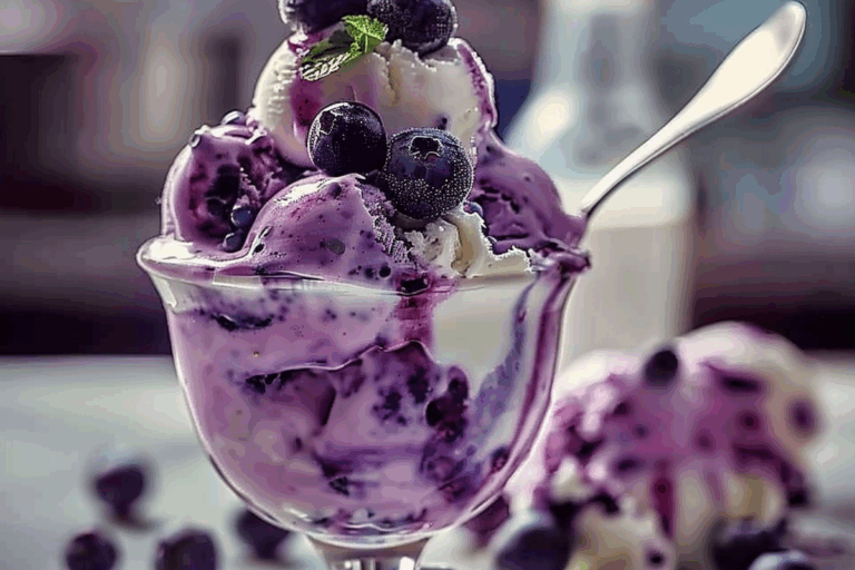 Blueberry & Vanilla Swirl Ice Cream Sundae