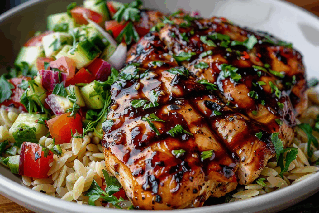 Honey Balsamic Grilled Chicken with Orzo Salad