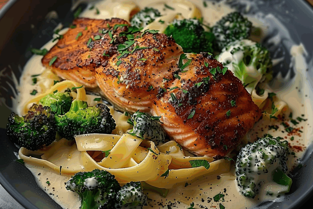 Blackened Salmon and Broccoli Alfredo
