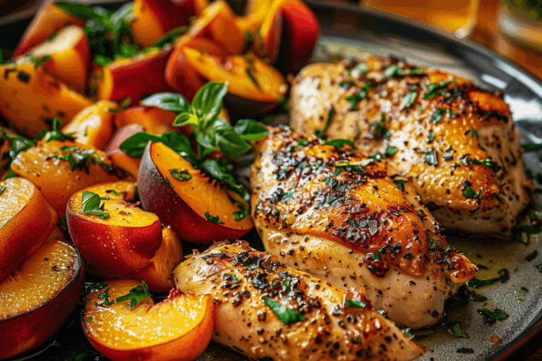 Garlic Butter Chicken with Grilled Peaches