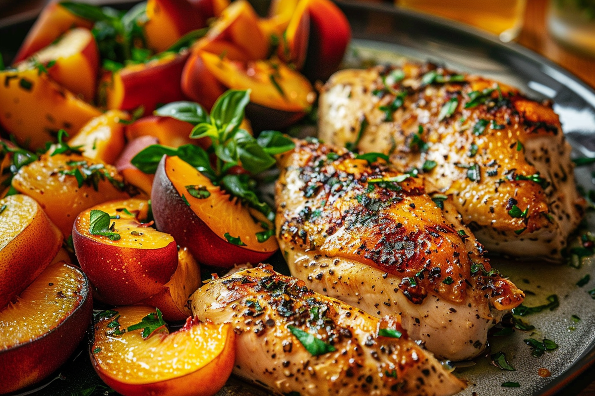 Garlic Butter Chicken with Grilled Peaches