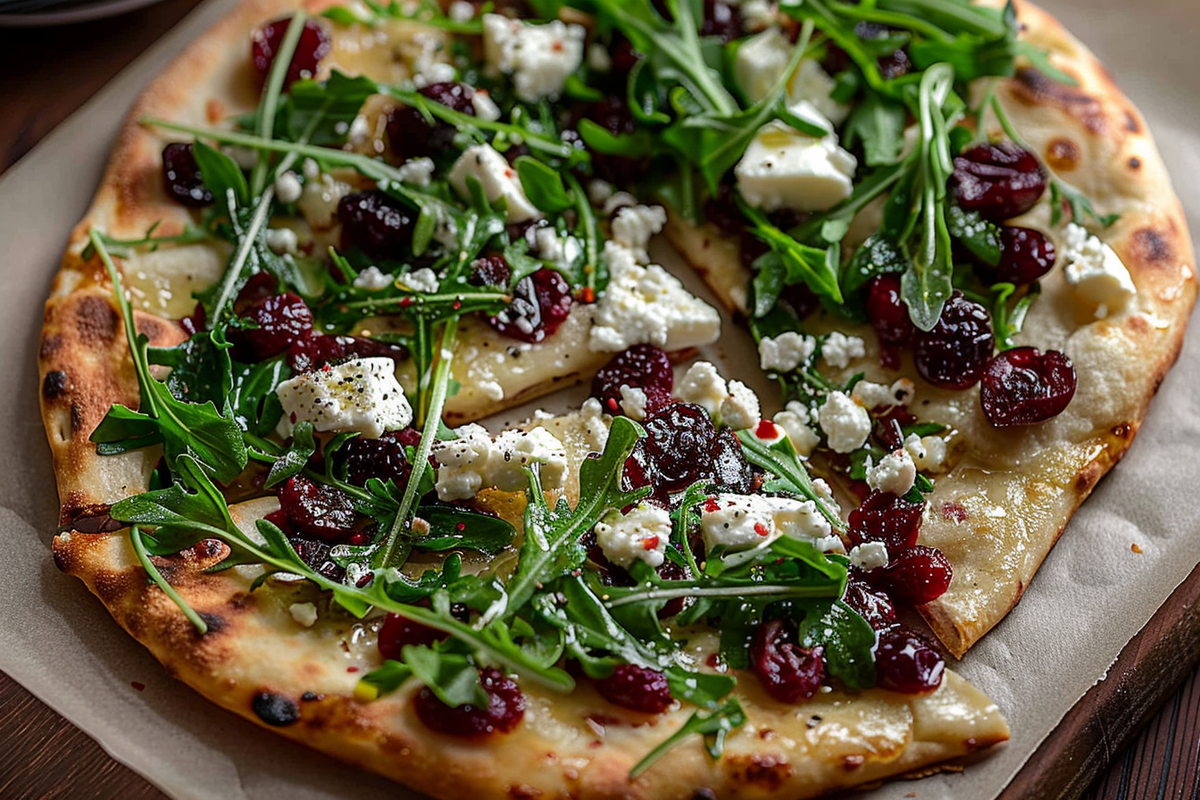 Cranberry Feta & Thyme Flatbread with Arugula