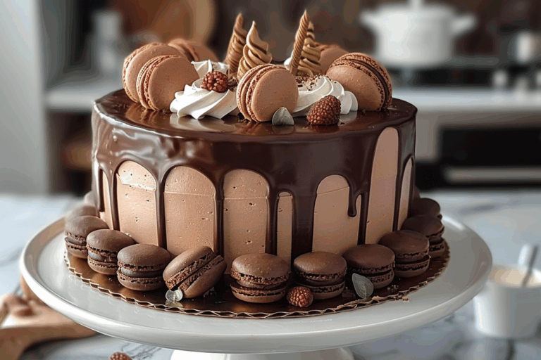 Chocolate Macaron Drip Cake