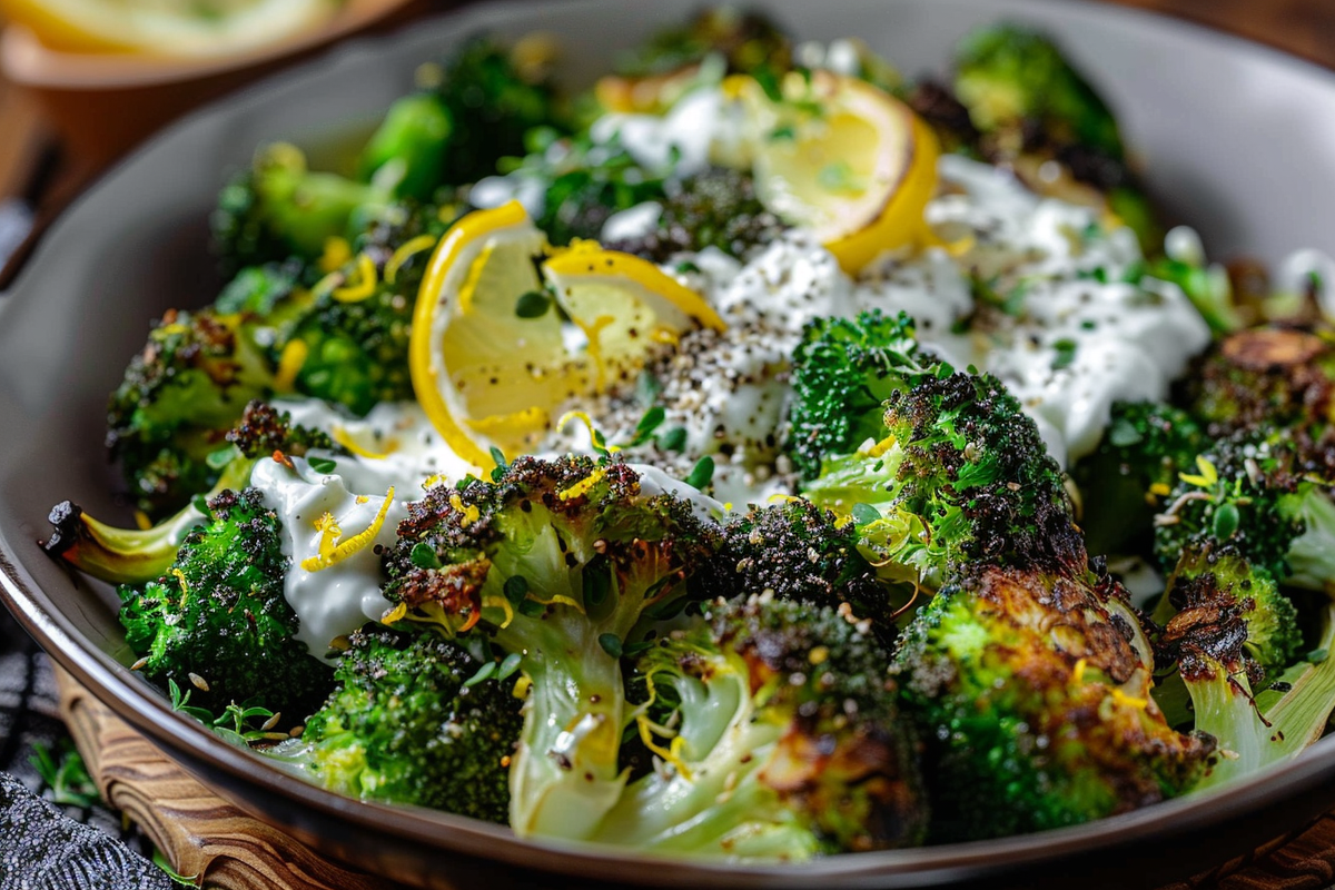 Greek Roasted Broccoli with Lemon Yogurt