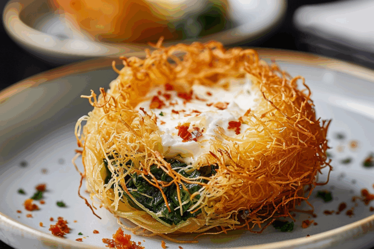 Crispy Kataifi Nest with Spinach-Feta Melt