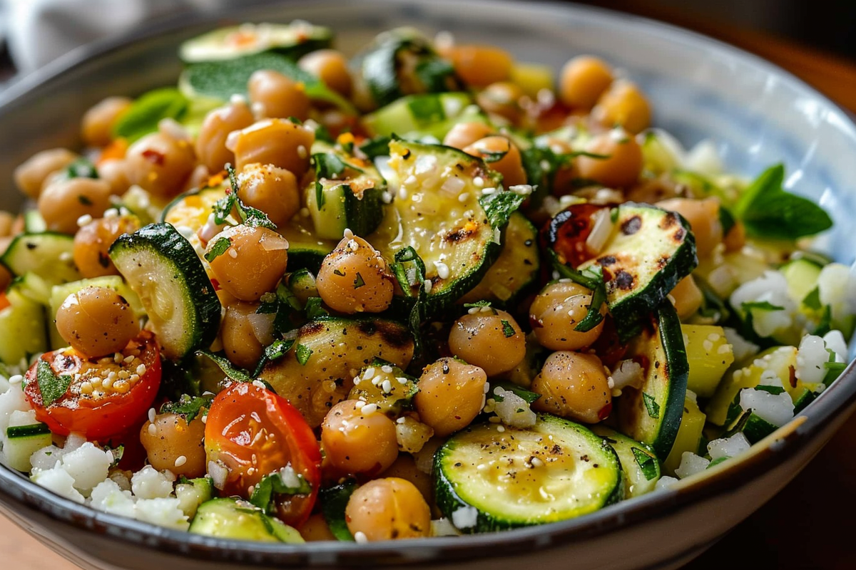 Roasted Zucchini & Chickpea Salad with Lemon Vinaigrette