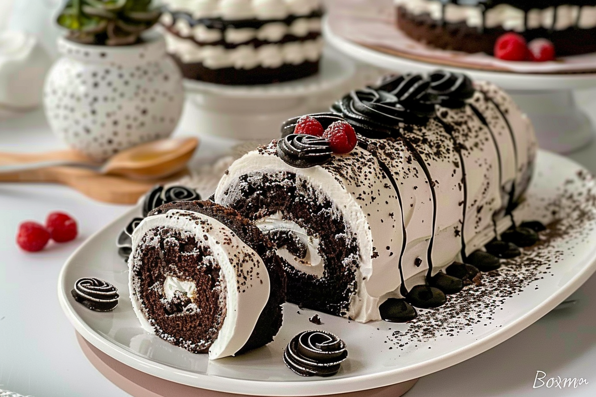 Cookies and Cream Swiss Roll Cake