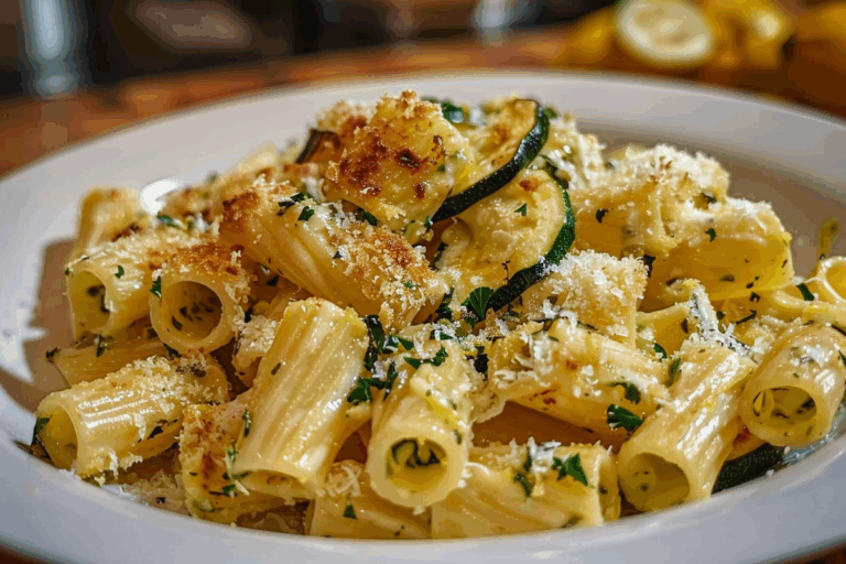 Creamy Lemon Parmesan Rigatoni with Roasted Zucchini