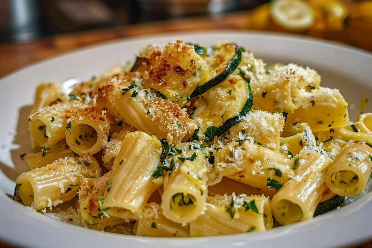 Creamy Lemon Parmesan Rigatoni with Roasted Zucchini