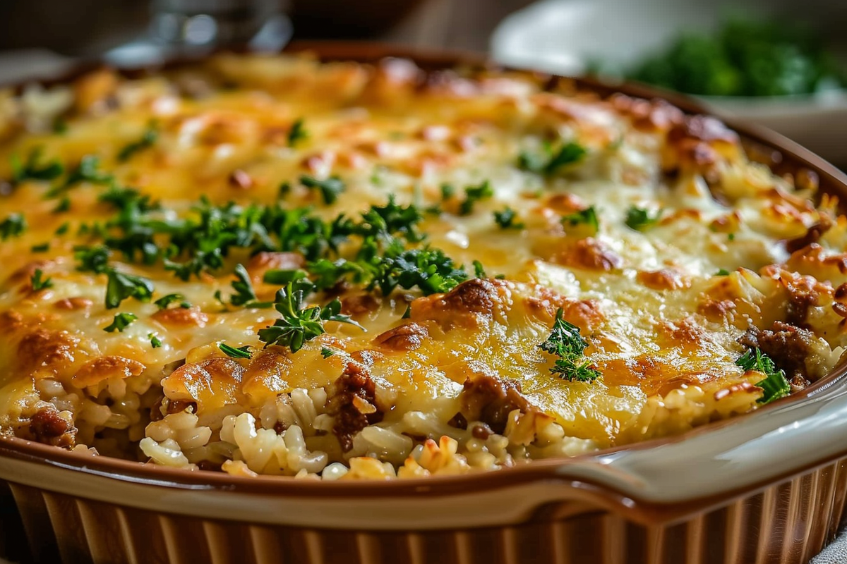 Cheesy Beefy Rice Bake