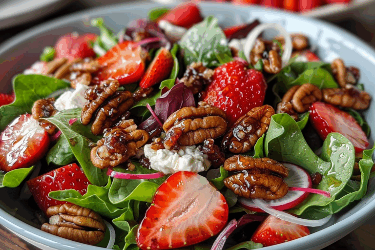 Strawberry Goat Cheese Salad with Candied Pecans